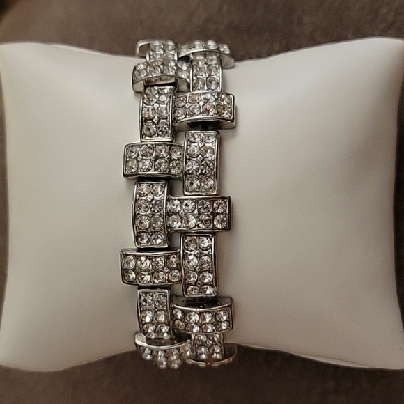 VTG Crystal Rhinestone Art Deco Holiday Bridal Stretch Bracelet - Picture 2 of 4